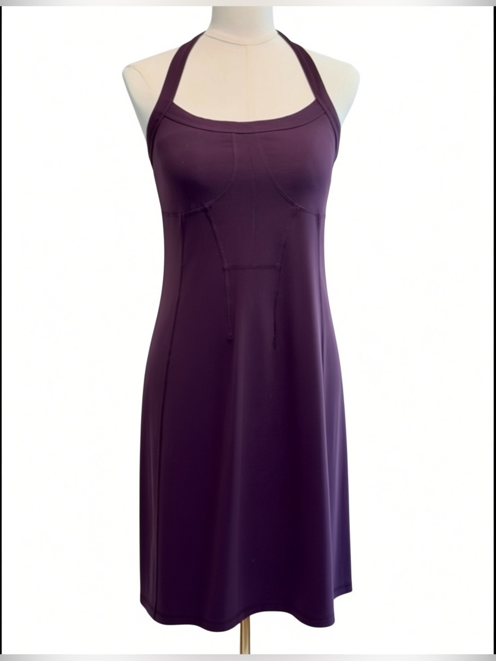 Athleta Plum Halter Exercise Dress Sz S NWT Tie Back Built-In Bra Scoop Neck